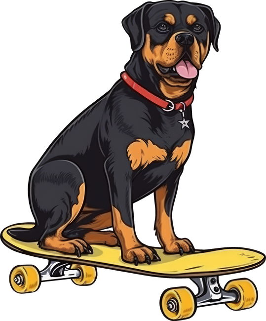 Rottweiler gördeszkán